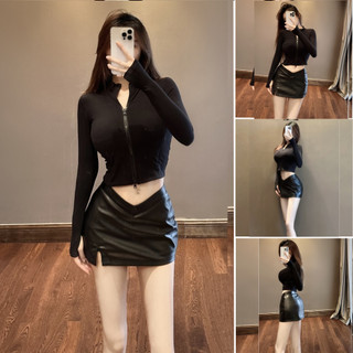 Chân váy nữ, chân váy da midi màu den size s m l skucv-23adn