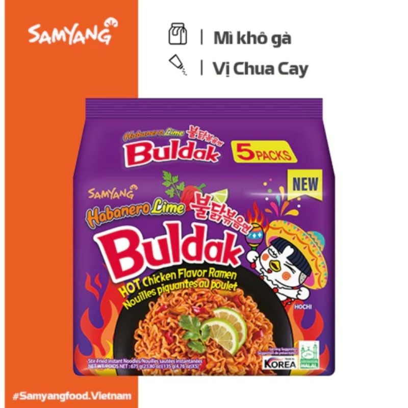 1 gói mì khô gà cay Samyang Lime 135g - Samyang Buldak Habanero Lime