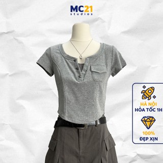 Áo baby tee MC21.STUDIOS ngắn tay croptop form ôm Ulzzang Streetwear Hàn Quốc phông nữ pull A4152