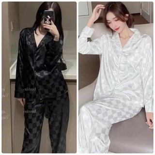 Bộ đồ ngủ pijama lụa gấm ô cao cấp áo tay ngắn jusoka