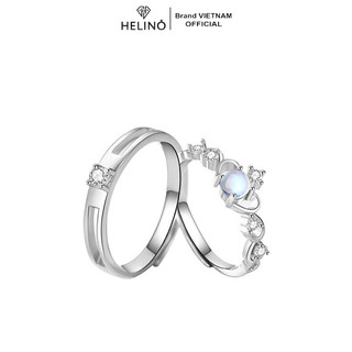 (TẶNG HỘP) Nhẫn bạc đôi 925 HELINO đính đá Moonstone vương miện tim cao cấp, tự điều chỉnh size ND02