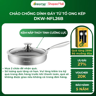 [HÀNG ÚC CHÍNH HÃNG-BẢO HÀNH 5 NĂM]-Chảo Chống Dính 26cm, Đáy Từ,3 lớp đáy liền cao cấp Dreamer-DKW-NFL126B vân tổ ong