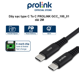 Dây sạc type C To C PROLiNK GCC_100_01 dài 2M, sạc siêu nhanh 100W, dành cho iPad, Macbook, Laptop, Samsung