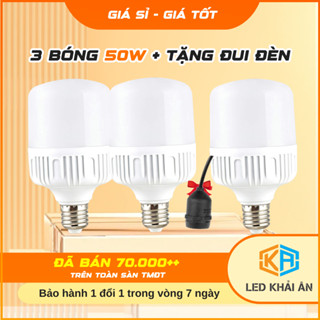 [ Tặng Đui ] Combo 3 Bóng Đèn Led 50W + Tặng Kèm Đuôi Đèn Kín Nước - Đèn Led Siêu Sáng Tiết Kiệm Điện Bảo Hành 12 Tháng