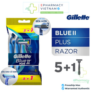 Dao cạo râu Gillette Blue 2 Plus Cán xanh - Dao cạo Gillette Blue II Plus (5+1 cái/gói)