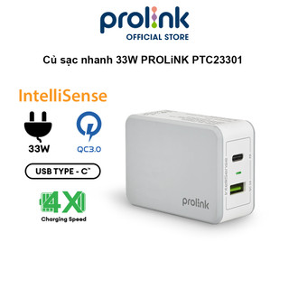 Củ sạc nhanh 33W PROLiNK PTC23301 có 2 cổng USB-A & USB-C dành cho iPhone, iPad, Samsung, Xiaomi