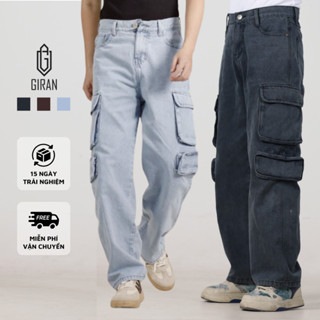Quần Jean Túi Hộp GIRAN CP0002 Form Rộng, Đáy Sâu, Siêu Hack Dáng, Màu Nâu, Xanh, Xanh Đen