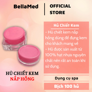 100 hũ đựng mỹ phẩm 3 gram, dạng vuông và tròn, hũ trắng trong, nắp hồng