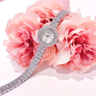 Đồng hồ nữ davena 60858 mặt tròn siz 24mm máy quartz dây thép không gỉ full đá silver