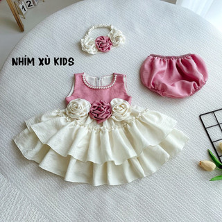 [3-18kg] Đầm Váy LOLITA Bèo Tầng Cổ Ngọc NHÍM XÙ KIDS Cho Bé Gái 1 Tuổi Đến 4 Tuổi Chất Lụa V114