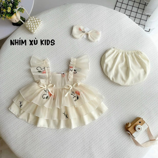 [3-12kg] Váy Lolita Kem Thêu 3 Tầng NHÍM XÙ KIDS Cho Bé Gái Sơ Sinh, Đầy Tháng, Thôi Nôi, Sinh Nhật V109