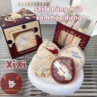 [XIXI] Hộp 4 Mút Tán Nền/Cushion XIXI Gấu Thỏ Trung Thu Kèm Hộp Nhựa Đựng Mút Vệ sinh  (GJ-61)