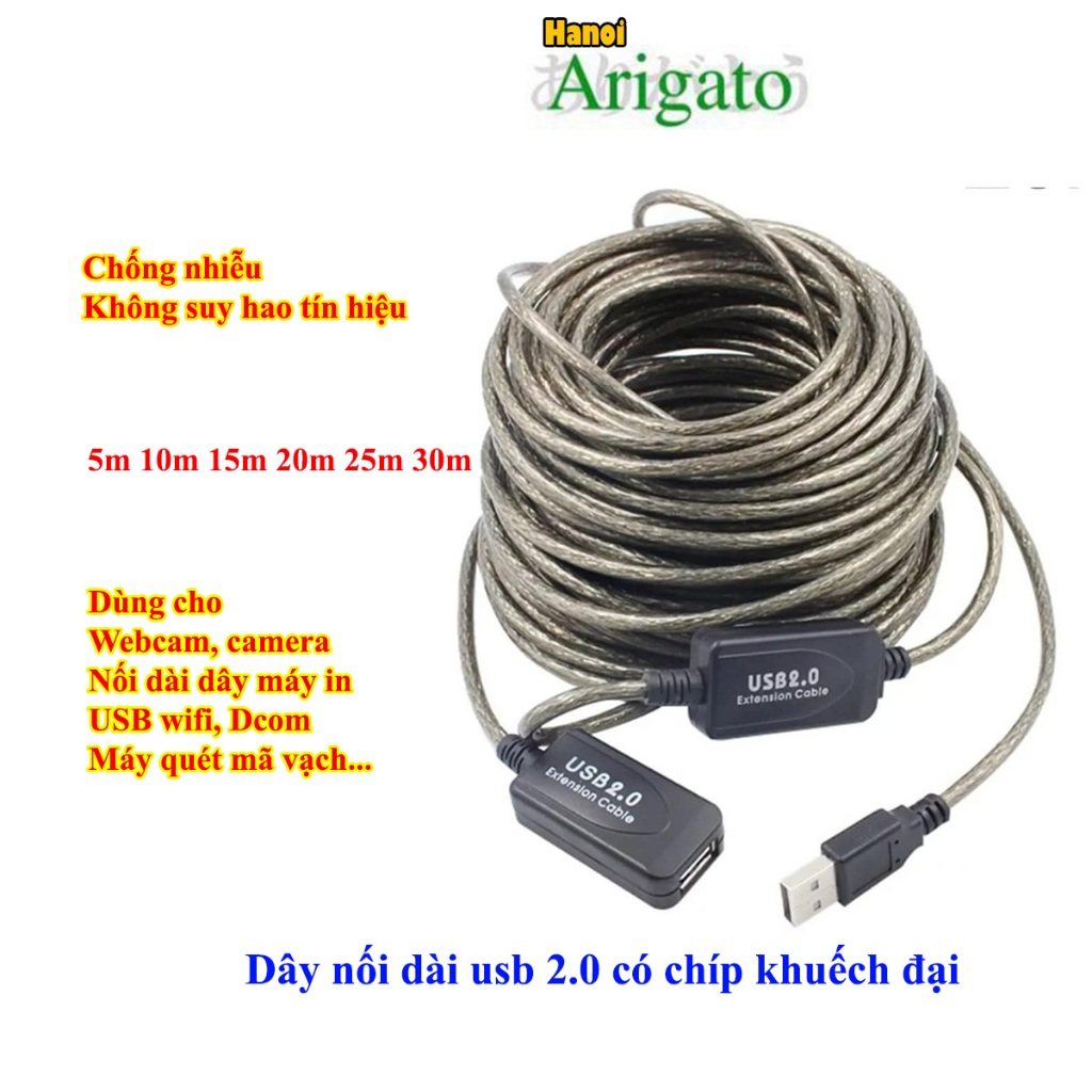 Dây usb camera, Cáp nối dài Usb có CHIP khuếch đại tín hiệu, nối dài máy in, usb Wifi, Dcom...