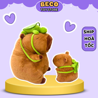 Gấu bông capybara đeo balo rùa xanh êm mịn dễ thương