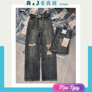 Quần jean suông nữ rách gối túi sau , quần ống đứng | A&JEAN STORE