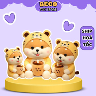  Gấu bông chó shiba ôm trà sữa nhồi bông êm mịn dễ thương BECO 