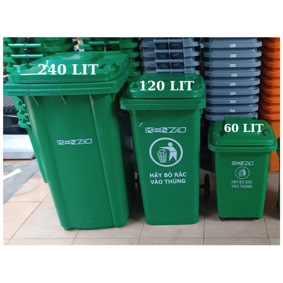 Thùng rác nhựa HDPE 60L, 120L, 240L KENZIO có nắp chống bay mùi