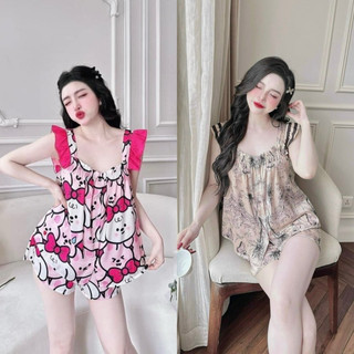 (FREESIZE 40-62kg) BỘ PIJAMA ĐÙI MẶC NHÀ LỤA MỊN LATIN CAO CẤP