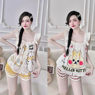 (FREESIZE 40-62kg) BỘ PIJAMA ĐÙI MẶC NHÀ LỤA MỊN LATIN CAO CẤP