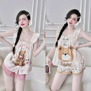 (FREESIZE 40-62kg) BỘ PIJAMA ĐÙI MẶC NHÀ LỤA MỊN LATIN CAO CẤP