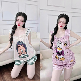 (FREESIZE 40-62kg) BỘ PIJAMA ĐÙI MẶC NHÀ LỤA MỊN LATIN CAO CẤP