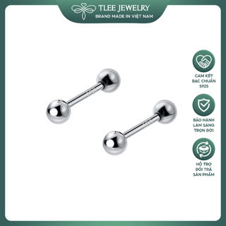 Khuyên tai bạc TLEE unisex bi hai đầu chốt ren nhiều size cá tính TLEE JEWELRY B0390