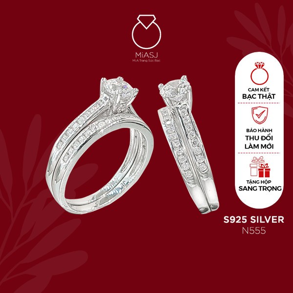 Nhẫn bạc Ý Italy S925 hột cao đá miễn phí xi kim cao cấp N555 | Mi.A Trang sức bạc