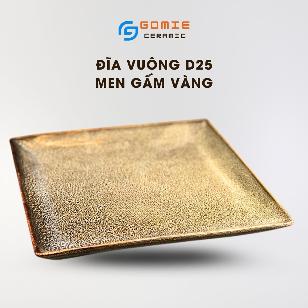 Đĩa Vuông D25 Men Gấm Vàng - Khay Vuông D25 Men Gấm Vàng - Gốm sứ cao cấp Bát Tràng
