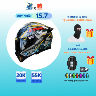 [Tặng khăn ninja] Mũ bảo hiểm fullface 1 kính Royal M13B lên tem BMW Xám Size M,L,XL - Tapu Shop