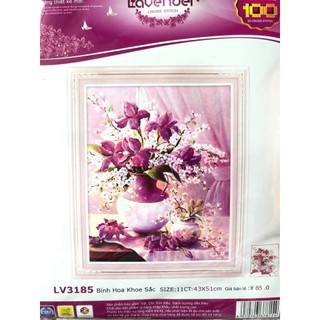 Tranh thêu bình hoa tím lv3185 - kích thước: 43 * 51cm.