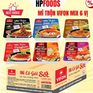 1 thùng 18 hộp mix 6 vị mì trộn ViFon các vị Tương Đen Hải Sản Bò Sa tế Sốt Spaghetti Pad Thái Tôm Chua Cay