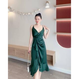 Đầm lụa 2 dây cổ tim nhẹ nhàng thanh lịch