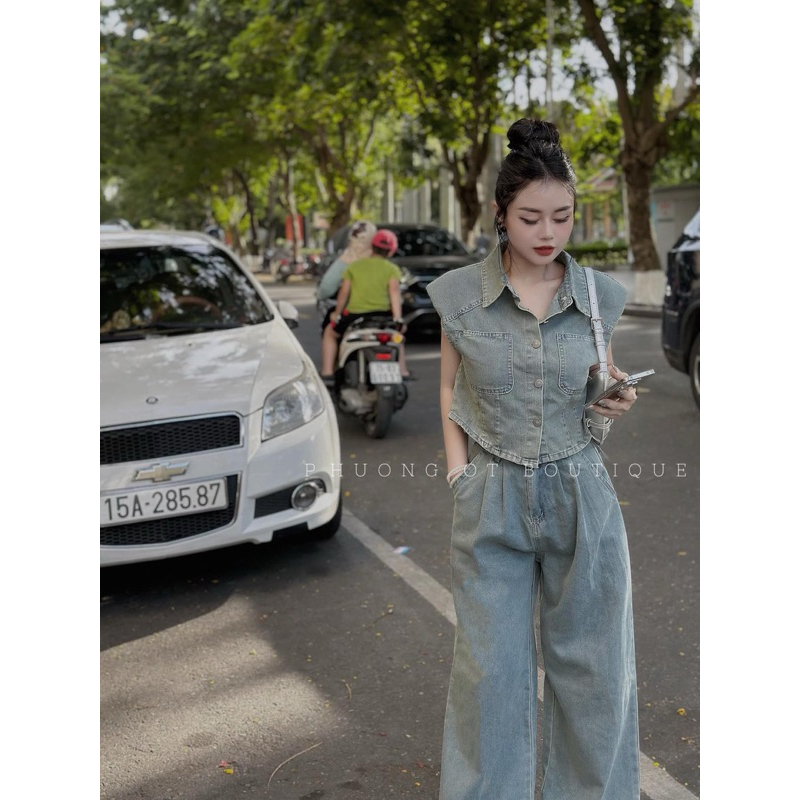 SET JEAN MÀI 2 MÀU KÈM ĐAI