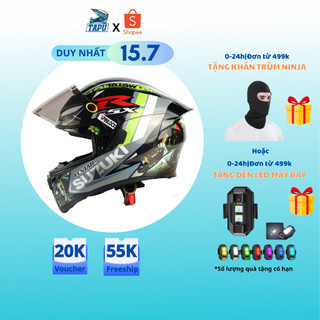 [FREESHIP] MŨ BẢO HIỂM FULLFACE 1 KÍNH  ROYAL M138B LÊN TEM SUZUKI XÁM XI MĂNG - Tapu Shop