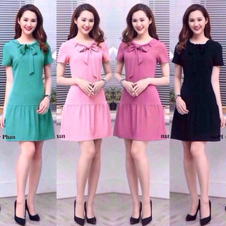 Đầm suông nơ cổ bèo lai
