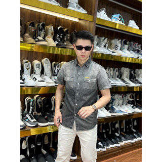 Áo sơ mi bò nam cộc tay màu đen