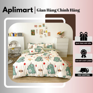 Bộ chăn ga gối cotton poly đáng yêu 💖 freeship 💖 chăn ga hàn quốc khủng long cà chua