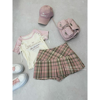 SET BABYTEE BUỘC NƠ CHÂN VÁY KẺ (hàng QC áo thêu)
