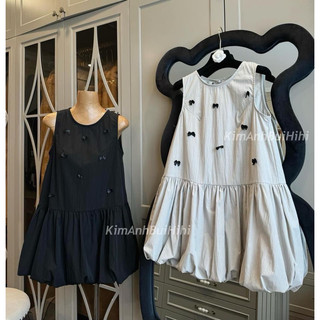 [LanuShop] Váy sát nách chân váy bí Cao cấp, Đầm đính nơ xoè 2 lớp nhiều màu MV098