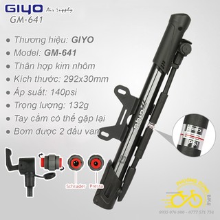 Bơm mini xe đạp GIYO GM-641 có đồng hồ đo áp suất