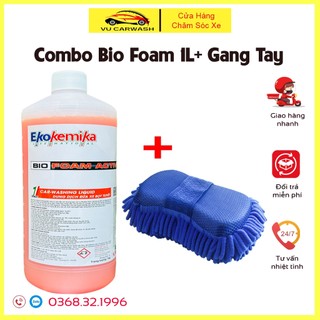 Combo bọt tuyết rửa xe bio foam + gang tay rửa xe ô tô xe máy - tiện lợi chuyên dụng