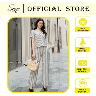 Sono - bộ sọc dài linen cổ tim linen tưng dễ mặc dạo phố