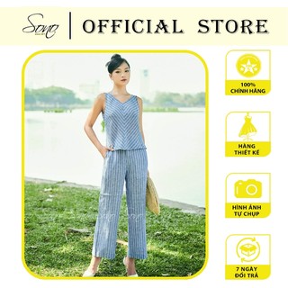 Sono - Bộ dài chất liệu linen sọc kẻ chéo hàng thiết kế trẻ trung