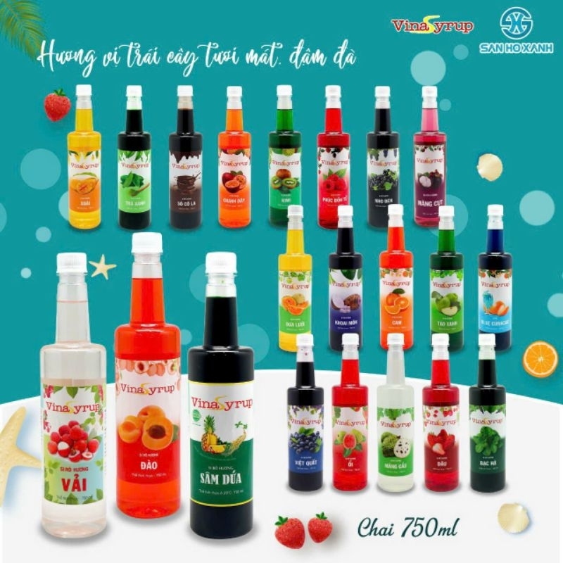 Siro VinaSyrup 750 ml - Syrup Pha Chế, Vina Đào, Vina Dâu, Siro Đào, Siro Dâu, Vinasyrup Đào, Dâu