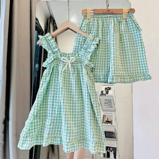 Bộ 2 dây đũi kẻ tầng bèo, bộ ngủ 2 dây caro mặc nhà thoáng mát