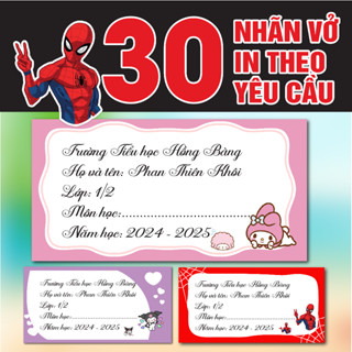 Combo 30 Nhãn vở chữ in theo yêu cầu P2, dán tập vở, decal lột dán tiện lợi, mẫu mới chữ viết tay, đa dạng chủ đề