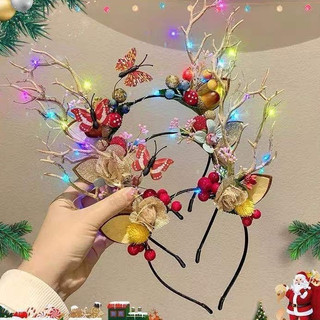 Bờm tuần lộc bờm noel cài tóc giáng sinh sừng hươu phát sáng có đèn led