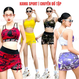 Bộ đùi thể thao nữ áo bra và quần váy chất thun mềm mát mặc đi tập gym, zumba, aerobic, đi biển