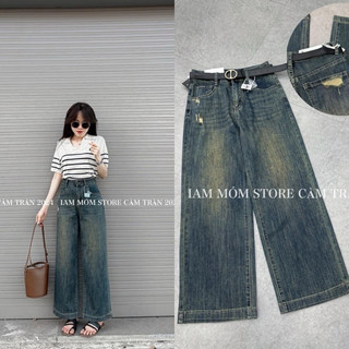 Quần suông jeans ống đứng mài rách
