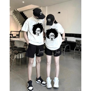Áo thun nam nữ cặp đôi cotton dáng rộng cô gái tóc xù